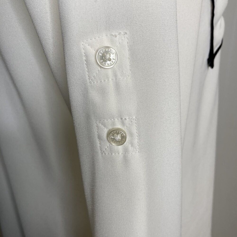 Express The Portofino Shirt Medium Ivory Black Piping Button Up Blouse Top - Picture 6 of 12